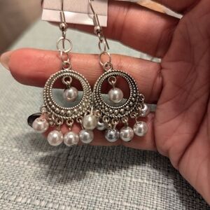 Elegant Silver Pearl Dangle Earrings